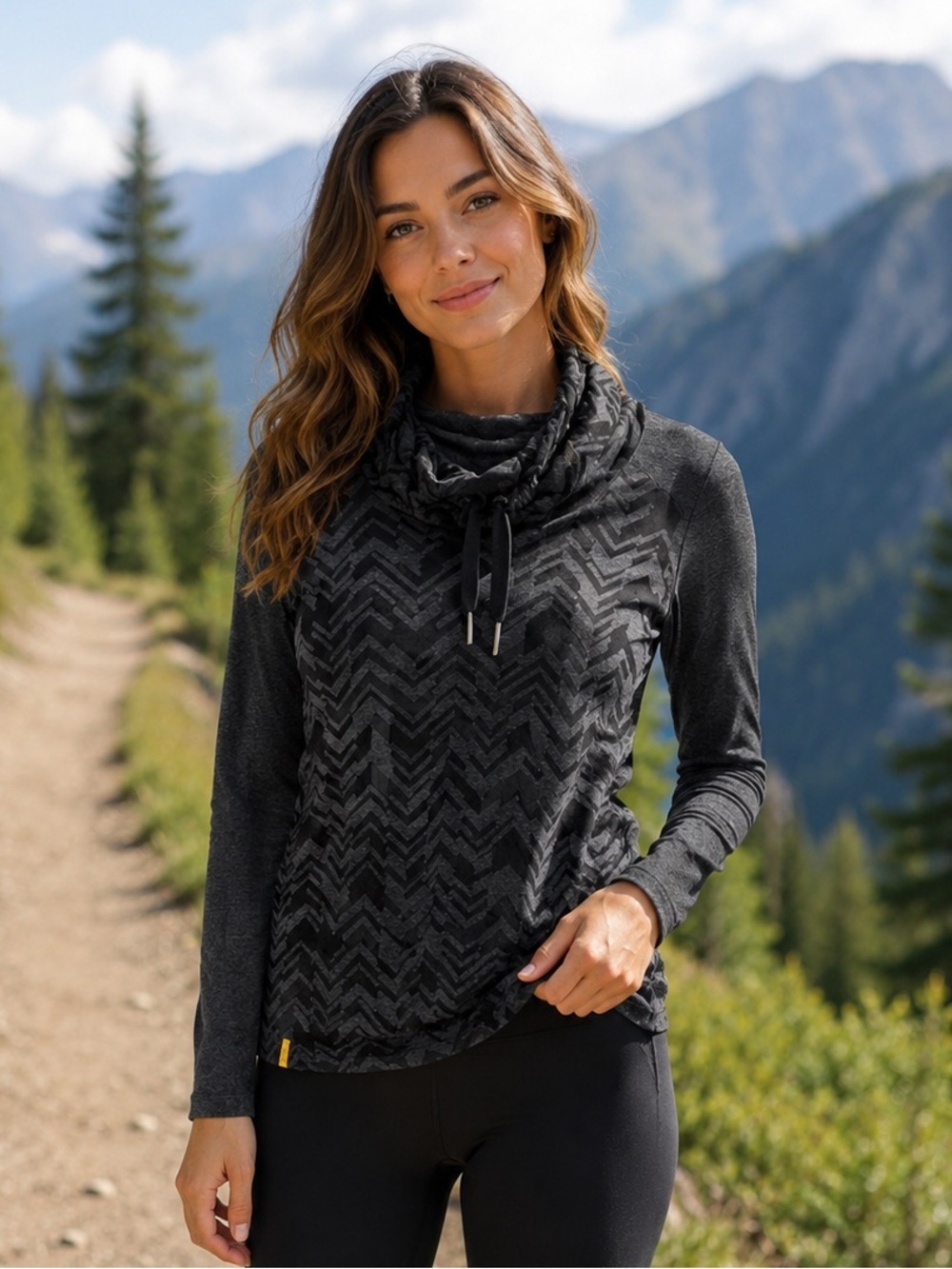 Lolë Black Chevron Cowl Neck Athletic Top Small Yoga Activewear